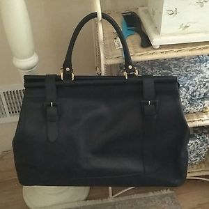 MONDI ITALY BLACK LEATHER WEEKENDER TRAVEL BAG